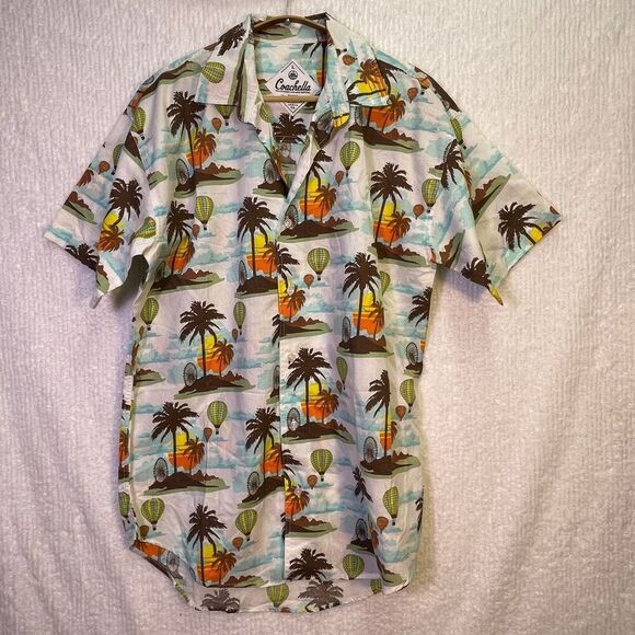 Coachella Music Festival Multicolor Hot Air Balloon Cotton Button Up Shirt Large - Picture 1 of 8